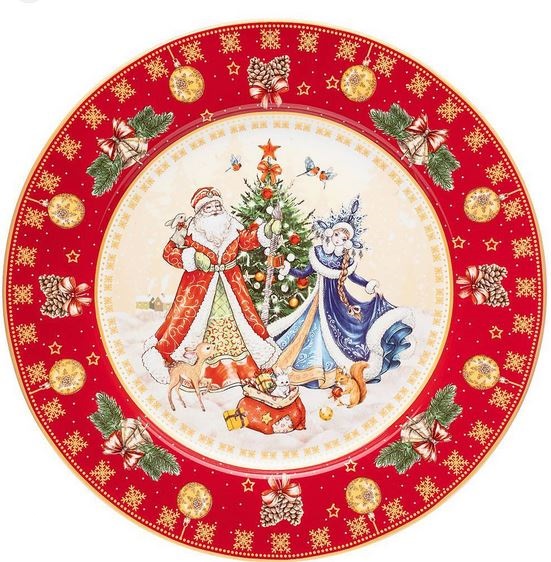 Тарелка 20,5см закусочная дед мороз и снегурочка красная 85-1717 - фото