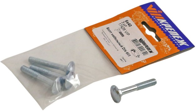  Болт мебельный 6х40 3шт DIN603 17426 пакет