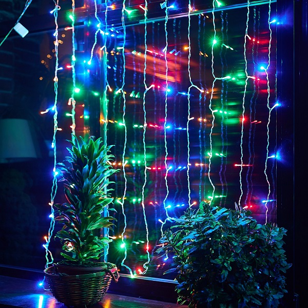 Гирлянда св/д занавес 1,5х1,5м 100LED разноцв/провод прозрачный IP20 ULD-C1515-100/DTA Multi Uniel