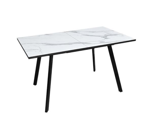 Стол раздвижной KSt Кунгур 1400*800 Мрамор Бел кромка бел каркас черн БП-00022718 - фото